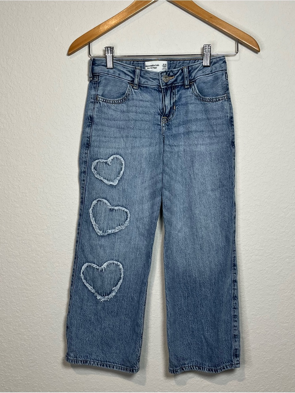 abercrombie kids hearts light blue low rise baggy jeans